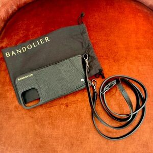 Bandolier iPhone 13 Pro Max Black/Pewter Emma Pebble Leather Crossbody